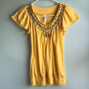 Xhilaration yellow top with beaded neckline